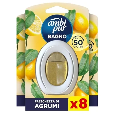 Immagine di Ambi Pur Bagno Profumatore Per Ambienti, 8 Profumatori Bagno, Fragranza Freschezza Di Agrumi, Diffusore Ambiente Con Tecnologia Elimina Odori, Durata Fino A 45 Giorni