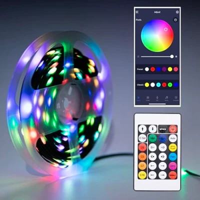 Immagine di Ghirlanda luminosa intelligente da 10 m, sincronizzazione musicale, app Bluetooth e telecomando, RGBIC cambia colore per feste di Natale, matrimoni, sala giochi, alimentazione USB o funzionamento a