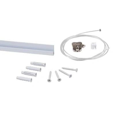 Immagine di STAS Picture Hanging Systems J rail + gancio cilindrico cavo perlon con aliante 150cm zipper/Binari per appendere quadri (1 m o set da 2 x 1 binario quadri)