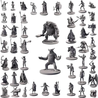 Immagine di 50 miniature uniche fantasy da tavolo RPG figure per Dungeons and Dragons, Pathfinder giochi di ruolo. Bulk non verniciato, ideale D &amp;