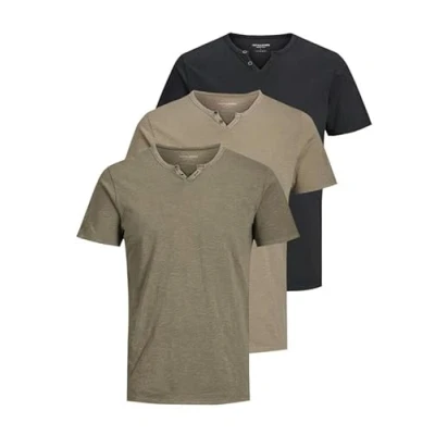 Immagine di JACK &amp; JONES JJESPLIT Maglietta basic da uomo, con scollo a V, maniche corte, in jersey di cotone, Confezione 3 pezzi (confezione B: Granite Green, Ultimate Grey, Black), L
