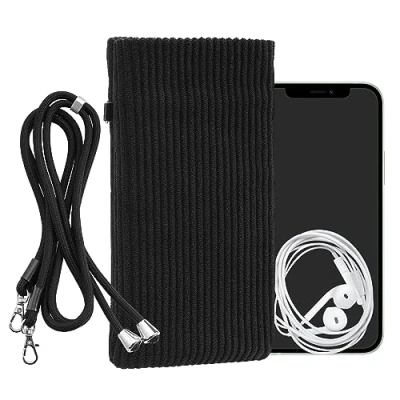 Immagine di kwmobile Custodia Velluto a Coste con Chiusura Magnetica per Smartphone XXL 7&quot; Portacellulare Tracolla Borsa Porta Cellulare da Collo Universale