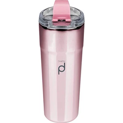 Immagine di DrinkPod Bicchiere da caffè riutilizzabile in acciaio inossidabile, 500 ml, oro rosa metallizzato, mantiene le bevande calde/fredde fino a 6 ore