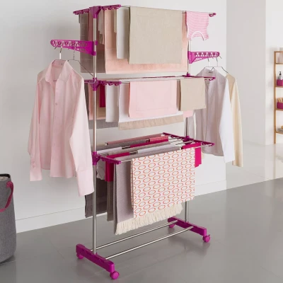 Immagine di IDMarket Stendibiancheria in Acciaio Inox Maxima, Pieghevole, Altezza 145 cm, Colore: Prugna