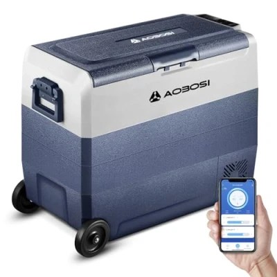 Immagine di AAOBOSI Frigo Portatile 60 L, Per Auto Doppia Zona, Frigorifero da Viaggio con WiFi, 20 ℃ a ℃, 12/24 V DC e 100/240 AC,Per Auto, Camion, Camper, Barca Presa Di Corrente