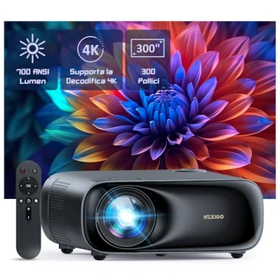 Immagine di NexiGo PJ40 (Gen 3) Proiettore con WiFi e Bluetooth, Calibrato D65, Nativo 1080P, Supportato 4K, per Film All&#039;aperto, Altoparlanti da 20W, Compatibile TV Stick, iOS, Android