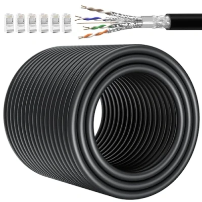 Immagine di Soibke Cavo Ethernet 60 Metri, Cat 7 Lan 60m Bobina Schermato Filo Molto Lungo per Esterno di Rete Alta Velocità 10Gbps SFTP RJ45 Gigabit Internet 60mt Nero Anti interferenza