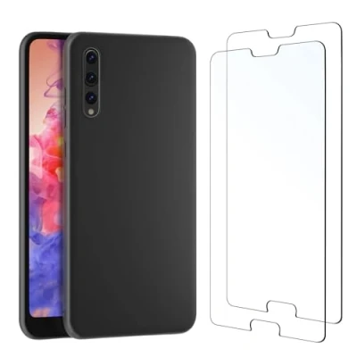Immagine di NEW&#039;C Cover per Huawei P20 Pro in silicone custodia ultra sottile nero e 2 x vetro temperato Pro, pellicola protettiva schermo
