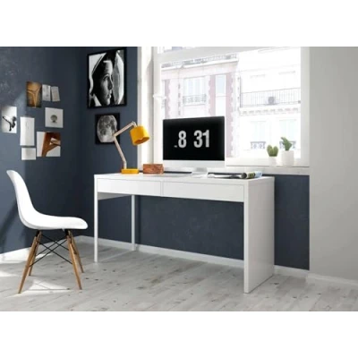 Immagine di Dmora Scrivania Reversibile con Due cassetti, Colore Bianco Lucido, cm 138 x 75 50