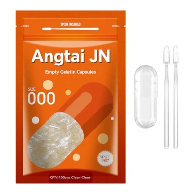 Immagine di AngtaiJN Capsule Gelatina Vuote 000 Trasparenti Da Riempire con 2 Microcucchiai, Capsula di Fai Te Compatibile il Riempitore Misura 000, 100 pezzi