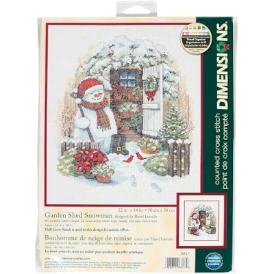 Immagine di Garden Shed Snowman Counted Cross Stitch Kit 12&quot;X14&quot; 14 Count