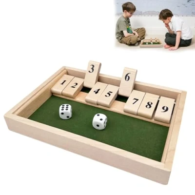 Immagine di Chiluxendo Shut the Box Game 2 Giocatori, Classico Gioco da Tavolo In Legno, Dadi Matematica con 9 Numeri, Calcolo Dei Numeri Wooden Board