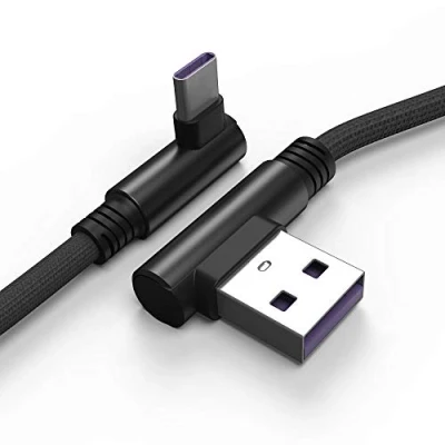 Immagine di Techgear, cavo USB C da 1 m, tipo C, angolo retto di 90 gradi, compatibile con Huawei P30, Moto G9, G8, Samsung Note 20, S20 S10 A21s A20e A51, OnePlus 8 7, Pixel 5 4, ecc. argento