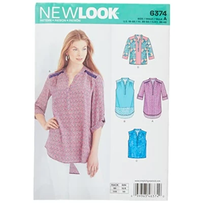 Immagine di New Look Cartamodello 6374: Camicie da Donna con Maniche e Lunghezze Disponibili, Taglia A, Bianco, Size A (10 12 14 16 18 20 22)