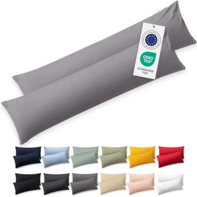 Immagine di Blumtal Federe Cuscini Letto Matrimoniale Cotone 40x145 100% Cotone, Set di 2 in Jersey con Cerniera, Federa certificate Oeko Tex, Cuscino Grigio