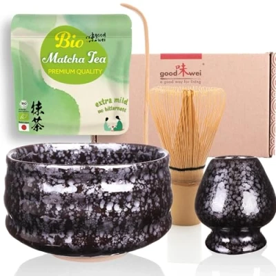 Immagine di Goodwei Set di Matcha Completo Tazza Cerimoniale con frusta e cucchiaio incl. Tè Biologico Giapponese (Tetsu)