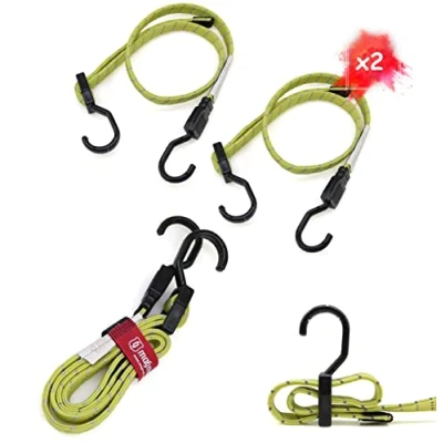 Immagine di MAGMA 2 Corda Elastica Piatta con Ganci Extra Forte e Resistente per Campeggio, Fissaggio Assicurare Bagaglio, Portapacchi, Teloni, Bicicletta, Barca Auto Riflettenti, Giallo
