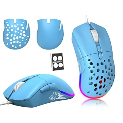 Immagine di mouse da gioco cablato, fino a 12.000 Dpi, RGB modello O, 7 pulsanti programmabili, ottico super leggero con guscio nido d&#039;ape blu
