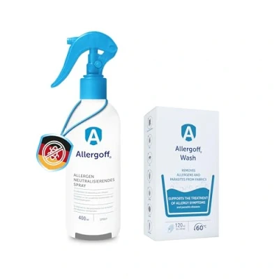 Immagine di Allergoff Spray Set 400ml + Detergente 120ml Sicuro per bambini e animali Protezione fino a 6 mesi Ideale materassi biancheria da letto allergici