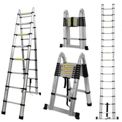 Immagine di COOCHEER scala telescopica pieghevole 5M, 2 in 1 alluminio con 16 pioli, carico massimo 150 kg, Argento puro