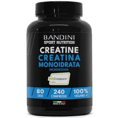 Immagine di Bandini® Creatina CREAPURE® Monoidrata 240 Compresse Integratore per Allenamento, Sport, Palestra e Pre Workout 100% Vegan A base di Creatine Monoidrato ATP recupero