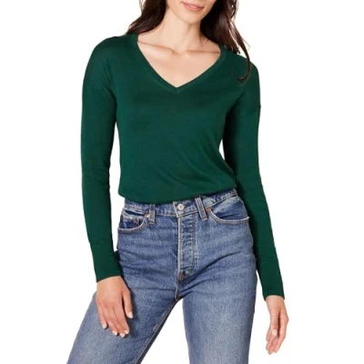 Immagine di Amazon Essentials Maglione A Tunica Leggero Maniche Lunghe Con Scollo v (Disponibile In Taglie Forti) Donna, Verde Scuro, 4XL Plus