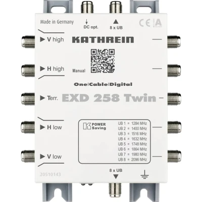 Immagine di Kathrein EXD 258 Twin SAT multiswitch a cascata Unicable Ingressi (Multiswitch): 5 (4 satellitare / 1 terrestre) Numero utenti: 16