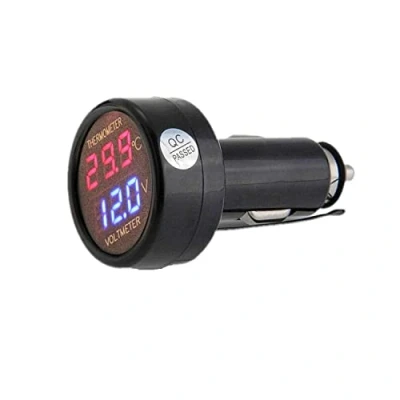 Immagine di JZK 2 in 1 auto 12v 24v voltmetro termometro accendisigari digitale display temperatura e tensione della batteria metro indicatore calibro tester monitor