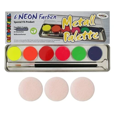 Immagine di Eulenspiegel 423004 Palette di colori neon, 6 UV da 3,5 ml, 1 pennello, set per il trucco, carnevale, festa a tema