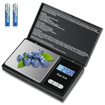 Immagine di Bilancia tascabile, 500g/0,01 g Portatile Bilance per Gioielli(7 Unità),Bilancia Digitale con Display LCD Retroilluminato【Funzione Tara】,per Cucina/Caffè/Gioielli/Farmaci(2 batterie incluse)