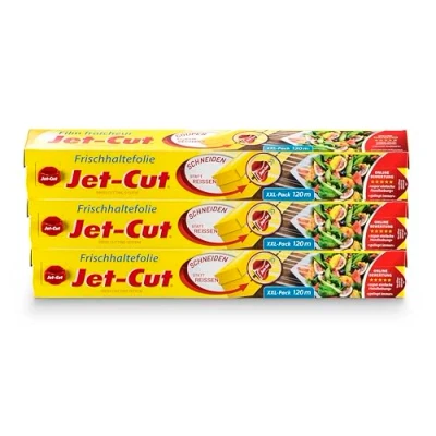 Immagine di Jet Cut Pellicola Per Alimenti Da Tagliare, Consumatori 30 Cm X 20 M, Trasparente, Confezione Scorta, Set 3, Giallo
