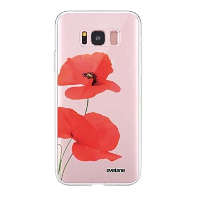 Immagine di Evetane Cover in silicone compatibile con Samsung Galaxy S8 Protezione integrale 360, sottile e trasparente anteriore posteriore Alta resistenza Papavero