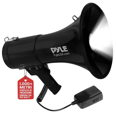 Immagine di Pyle Megafono 50 Watt con Microfono, Portatile Sirena Allarme e Volume Regolabile, Interno/Esterno, Sport, Calcio, Basket, Baseball, Fans Allenatori Emergenze