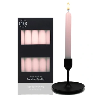Immagine di Candelo Set di 10 candele rosa da tavola, 18,5 cm, con durata 7,5 ore, ideali per lampadari e candelabri, perfette ogni occasione