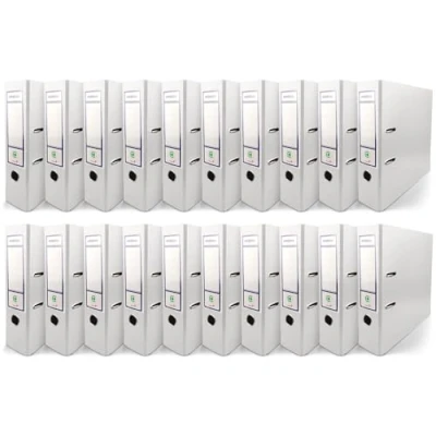 Immagine di Netuno 20 raccoglitore cartone ecologico riciclato bianco a 2 anelli A4 dorso 8 cm faldone portadocumenti per ufficio scuola archivio