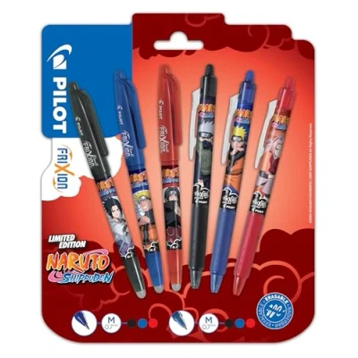 Immagine di Pilot x Naruto FriXion Ball + 3 Clicker, penne cancellabili, edizione limitata Shipudden, roller ricaricabili, nero, blu, rosso, punta media