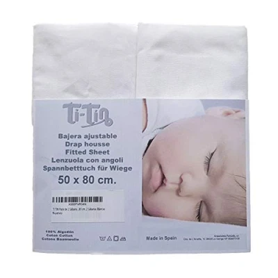 Immagine di Ti TIN Confezione Da 2 Lenzuola con Angoli Per Culla 100% Cotone Set Di Elasticizzate Regolabili, 50x83 cm, Bianca
