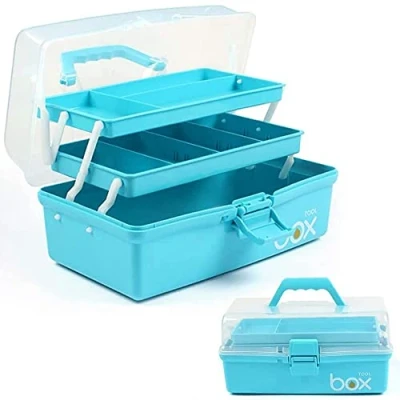 Immagine di Creahaus scatola portaoggetti multiuso da 30,5 cm, organizer, cassette degli attrezzi, valigetta per arti e bricolage, cucito, medica, cassetta di pronto soccorso (blu)