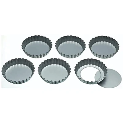 Immagine di KitchenCraft Formine per Tartine in Alluminio con Basi Rimovibili, 10 cm (Set of 6)