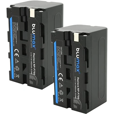 Immagine di 2 batterie Blumax compatibili con Sony NP F750 / F550 F970 F960 F570 4400 mAh (Blackmagic F570) anche per vari dispositivi flash, monitor di campo