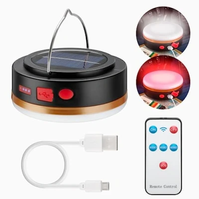 Immagine di goobay 603440 Lampada da Campeggio Solare a LED con Telecomando IR e Powerbank Nero