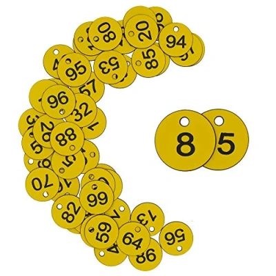 Immagine di etichette con numeri identificativi in plastica incise, identificative senza portachiavi, 1 50, giallo