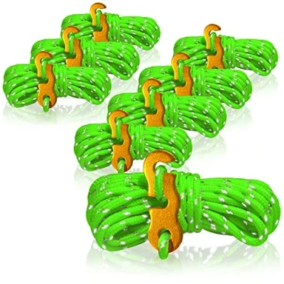 Immagine di com four® 8X tiranti, ciascuno da 4 m per Il Campeggio, Riflettenti in Verde Cavo Tenda con Fibbia Alluminio Campeggio tenditore Corda Cinghia Antivento