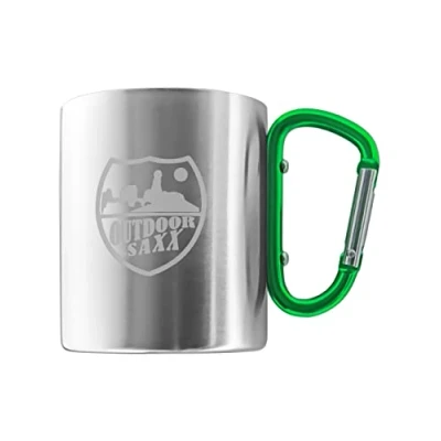 Immagine di Outdoor Saxx® Tazza in acciaio inox con manico a moschettone e incisione laser (verde)