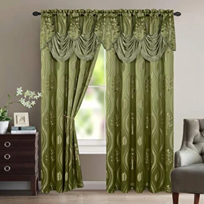 Immagine di Elegant Comfort Aurora Set di 2 tende con mantovana attaccata, effetto jacquard, 137 x 213 cm, colore: salvia
