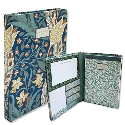Immagine di GBCC William Morris Cartellina per foglietti adesivi, include blocco note, adesivi e una matita, splendido design floreale, multicolore