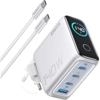 Immagine di Anker Zolo Caricatore USB C 140W, adattatore GaN rapido e compatto a 4 porte, comandi tattili intuitivi, per iPhone 14/15, Samsung, MacBook Air/Pro, Pixel, AirPods altri dispositivi