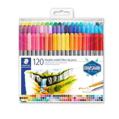 Immagine di STAEDTLER TB120ST Pennarello a Doppia Fibra per Linee Sottili e Larghe, Astuccio Trasparente con 120 Colori Vivaci, 3200 TB120, Multicolore