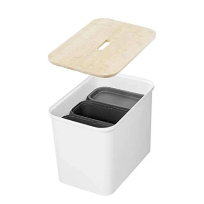 Immagine di SmartStore pattumiera riciclata secchio da cucina grande 76 l con coperchio in legno, 3 x 13 l, 2 piccoli coperchi stabile per la bianco (lunghezza