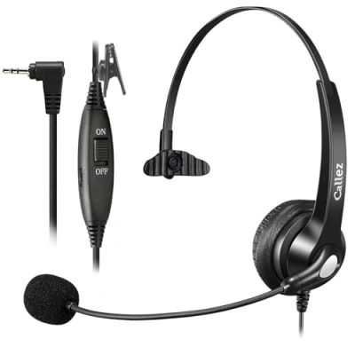 Immagine di Callez Cuffie Telefono Fisso con Filo Jack da 2,5mm, per Microfono a Cancellazione del Rumore Gigaset Panasonic Cisco SPA Alcatel VTech Polycom Dect Cordless